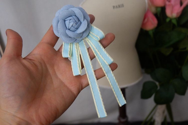 Beaded Camellia Bow Tie Brooch BTA0014-Lace Fabric Shop