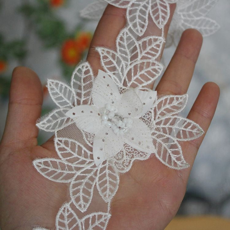 Beaded Floral Lace Trim Fabric BT0056-Lace Fabric Shop