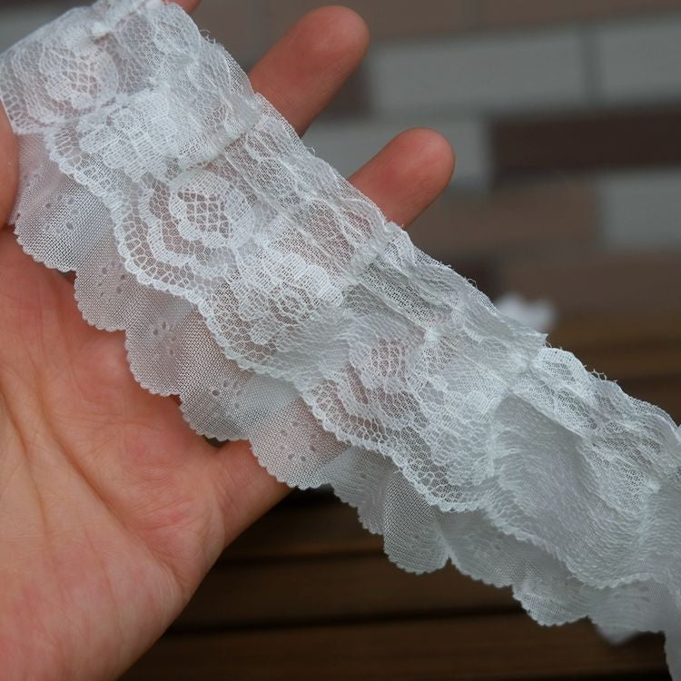 Double Layer Gathered Lace Trim Width 5 cm LT0318-Lace Fabric Shop