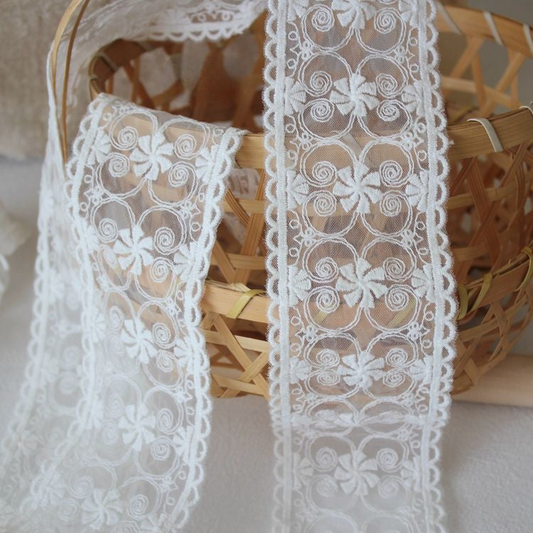 White Mesh Tulle Lace Trim Width 4-6 cm LT0376-Lace Fabric Shop