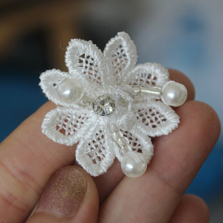 3D Beaded Lace Trim Single Flower BT0001-Lace Fabric Shop