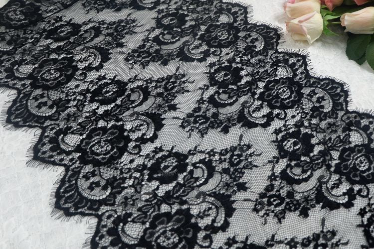 Wide Lace Trim Black White Width 45 cm LT0296-Lace Fabric Shop
