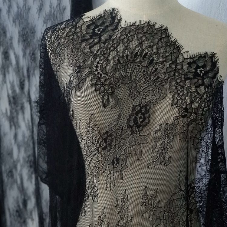 Grey Chantilly Shining Lace Width 150 cm CHL0110-Lace Fabric Shop