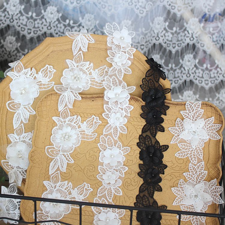 Beaded Floral Lace Trim Fabric BT0056-Lace Fabric Shop