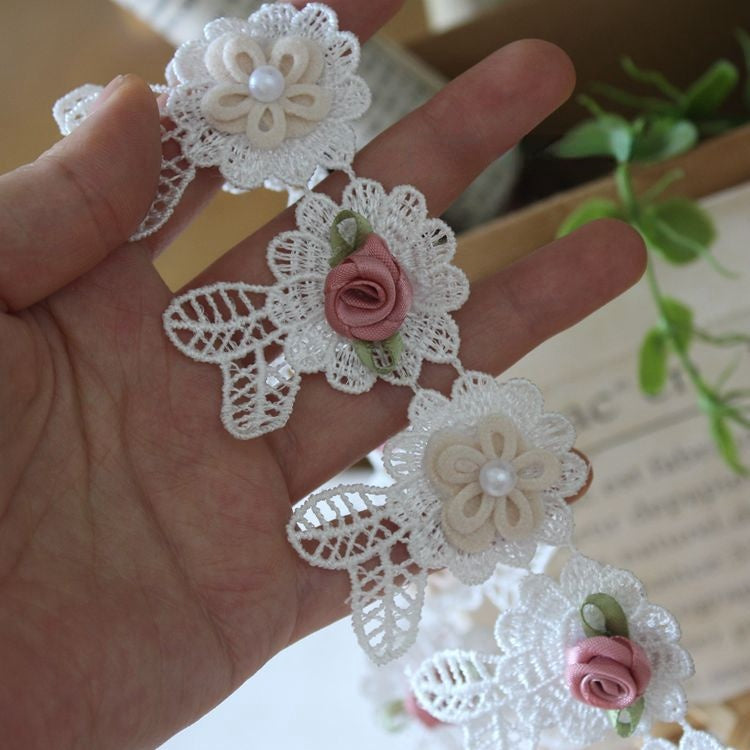 3D Beaded Dress Hem Lace Trim Rose BT0117-Lace Fabric Shop