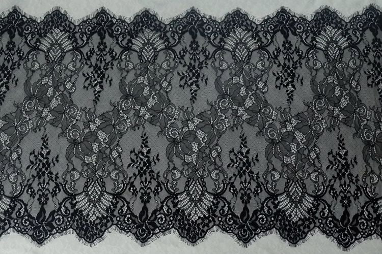 Chantilly Lace Trim Black Width 66 cm CHL0115-Lace Fabric Shop