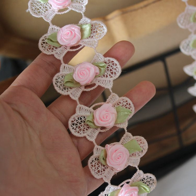 3D Beaded Dress Hem Lace Trim Rose BT0117-Lace Fabric Shop