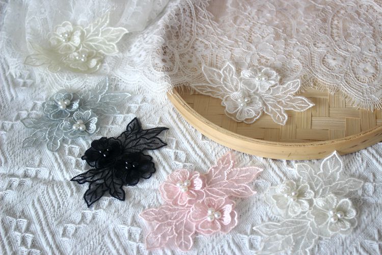 3D Pearl Bead Trim Single Floral BT0010-Lace Fabric Shop