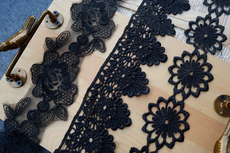 3D Black Neckline Lace Trim Materials LT0232-Lace Fabric Shop