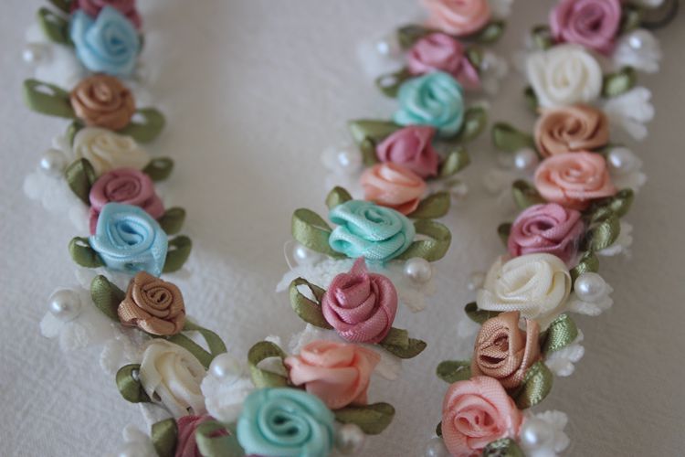 3D Ribbon Rose Beaded Lace Trim Material BT0125-Lace Fabric Shop