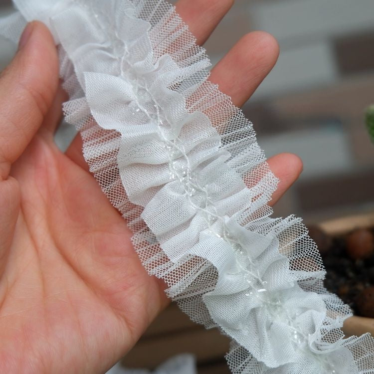 Double Layer Gathered Lace Trim Width 5 cm LT0318-Lace Fabric Shop