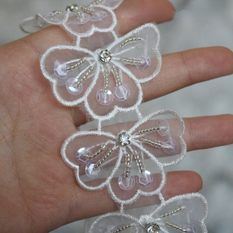 Beaded Butterfly Lace Trims Fabric BT0032-Lace Fabric Shop