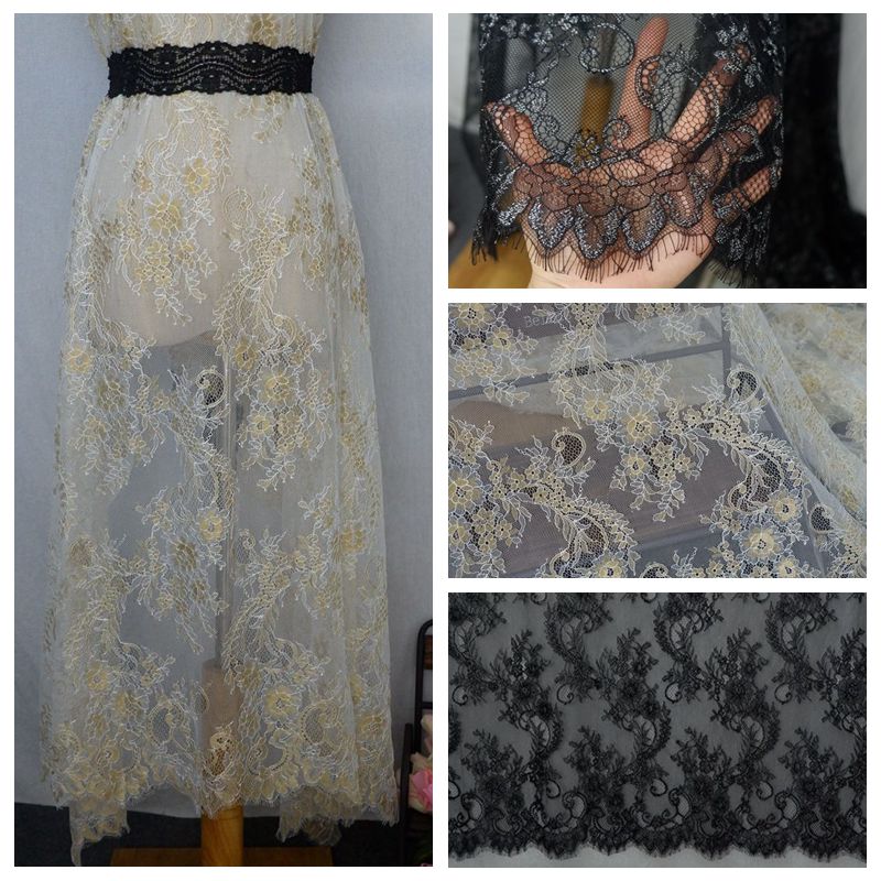 Gold Yarn Chantilly Lace Width 150 cm CHL0052-Lace Fabric Shop