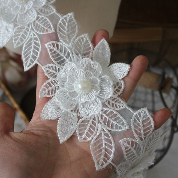 3D Embroidery Beaded Lace Trim Floral BT0112-Lace Fabric Shop