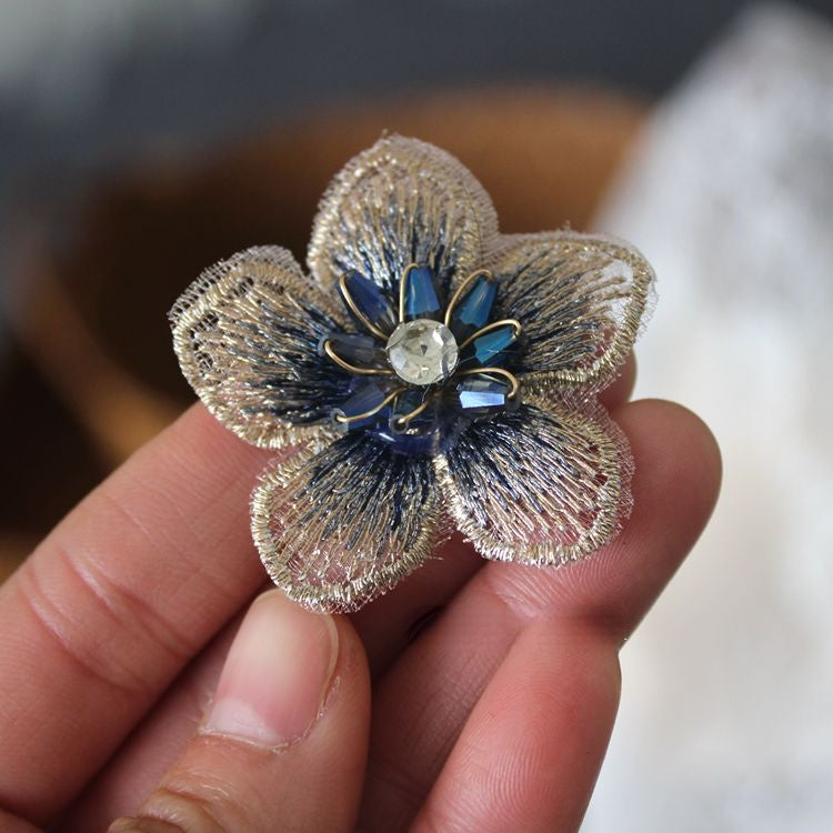 Embroidery Beaded Flower Headdress Material EA0030-Lace Fabric Shop