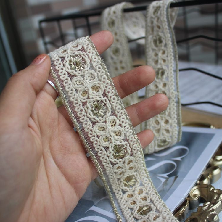 Gold Embroidery Sequin Beaded Lace Trim BT0075-Lace Fabric Shop