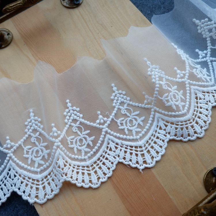 Embroidery White Tulle Width 12 cm TF0050-Lace Fabric Shop