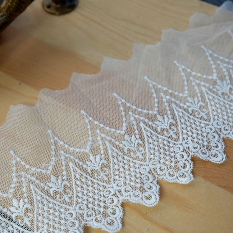 White Lace Tulle Fabrics Width 5-9 cm TF0070-Lace Fabric Shop