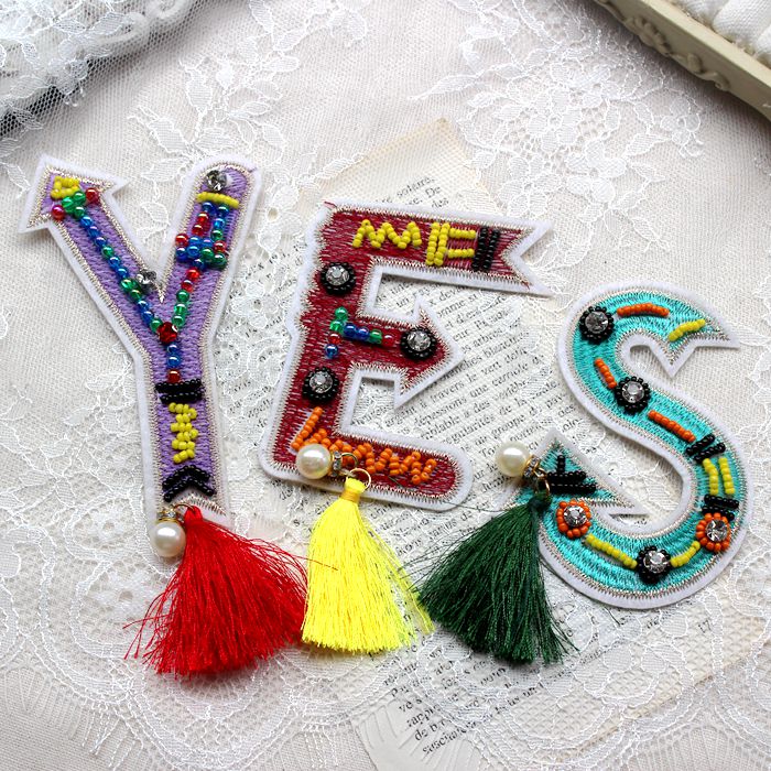 Embroidery Bead Letters Cloth Sticker EA0024