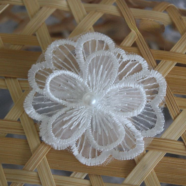 White Black Lace Beaded Trim Single Floral BT0123-Lace Fabric Shop