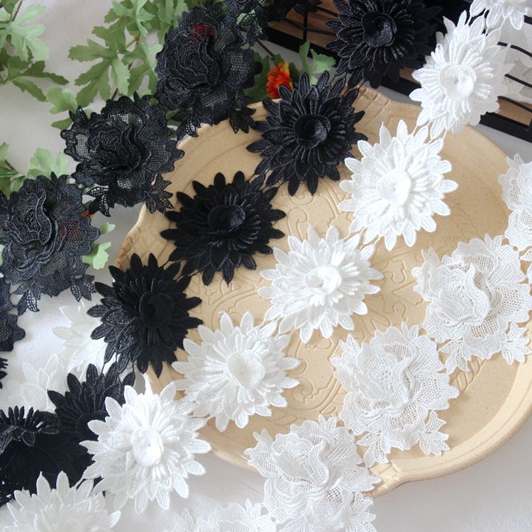 3D Flowers Lace Trim Dress Decoration LT0355-Lace Fabric Shop