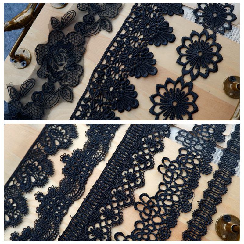 3D Black Neckline Lace Trim Materials LT0232-Lace Fabric Shop