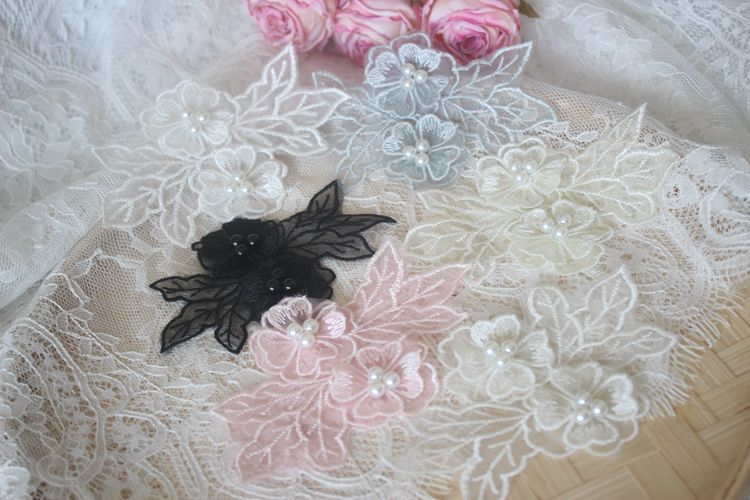 3D Pearl Bead Trim Single Floral BT0010-Lace Fabric Shop