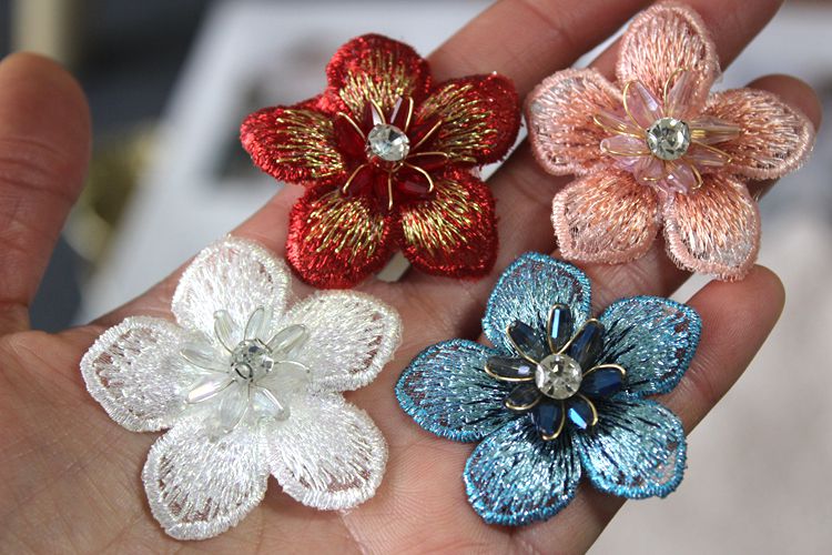 Embroidery Beaded Flower Headdress Material EA0030-Lace Fabric Shop