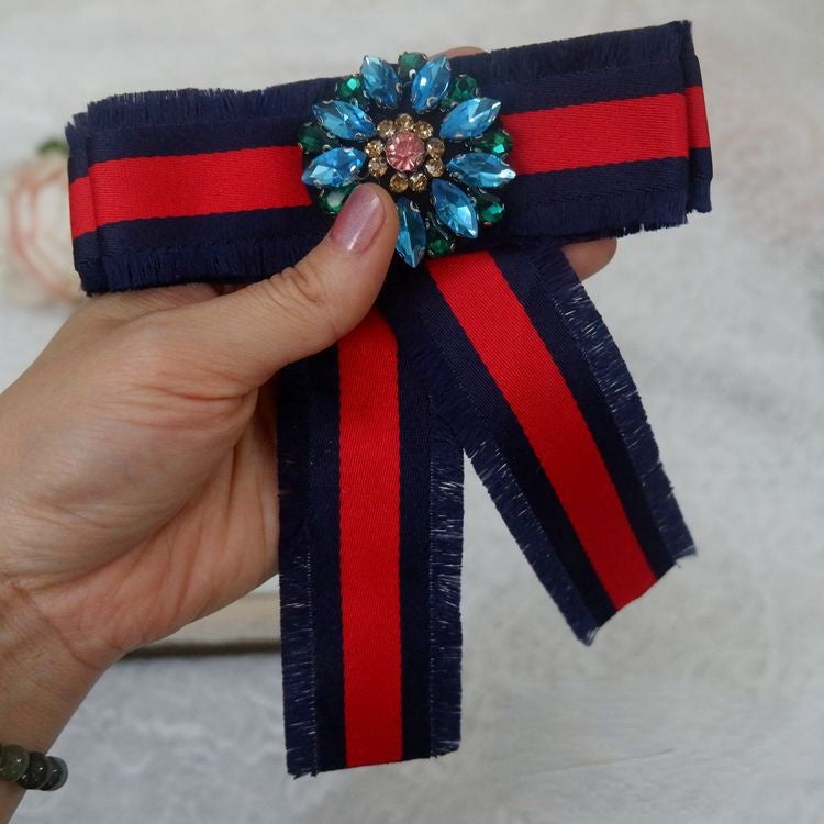 Glass Beaded Women Bow Tie Blouse Brooch BTA0017-Lace Fabric Shop