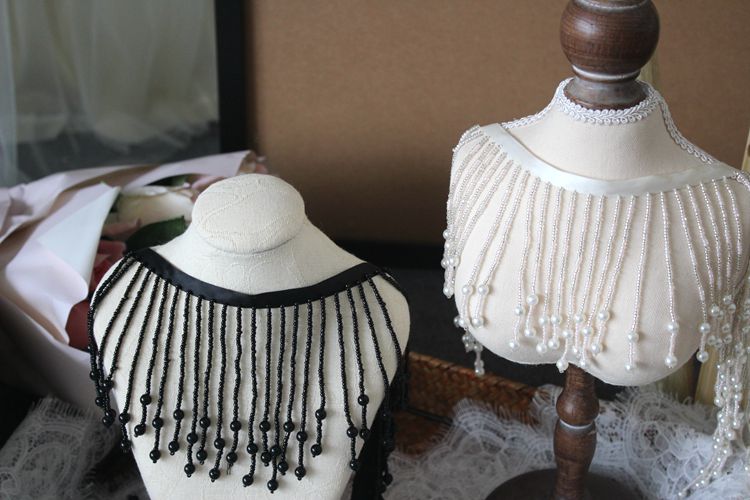 Pearl Tassel Beaded Neckline Lace Trim BT0105-Lace Fabric Shop