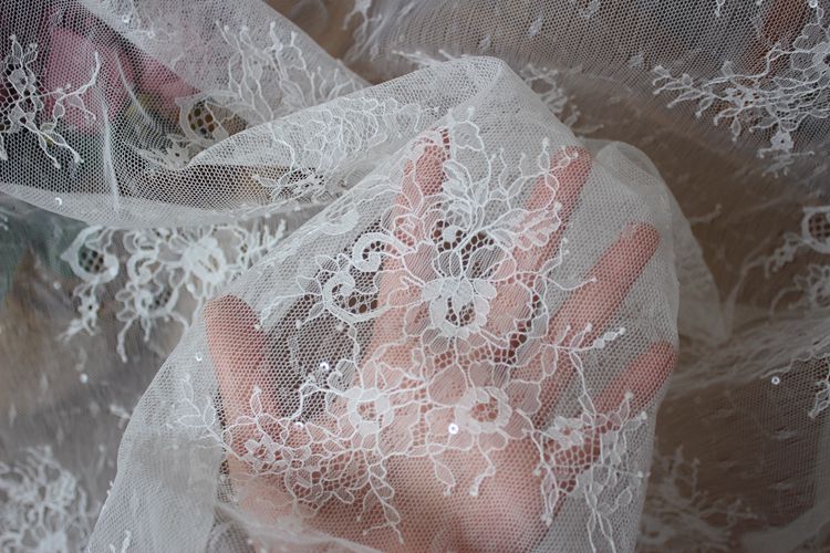 Sequin Flower Chantilly Lace Width 150 cm CHL0139-Lace Fabric Shop