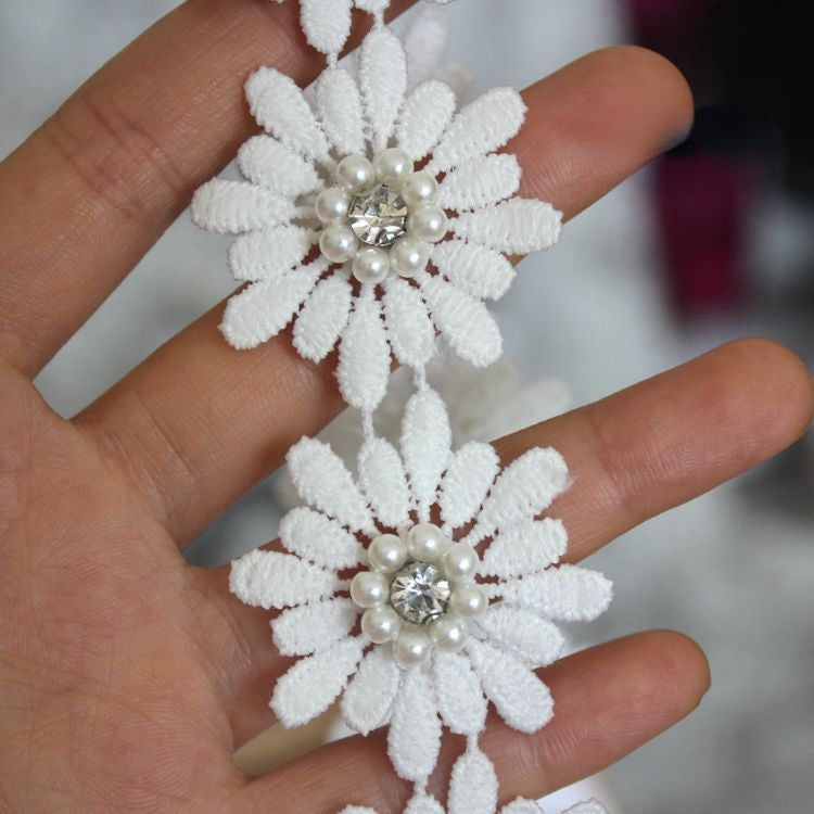 Pearl Beaded Floral Lace Trim Fabrics BT0034-Lace Fabric Shop