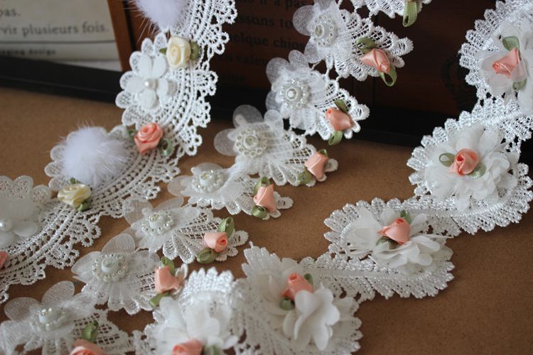 3D Beaded Lace Flower Trim Dress Material BT0089-Lace Fabric Shop