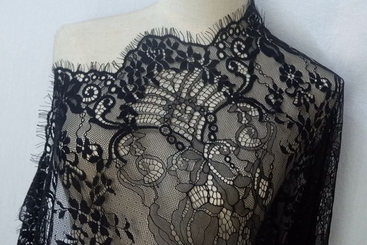 Chantilly Lace Trim Black Width 66 cm CHL0115-Lace Fabric Shop