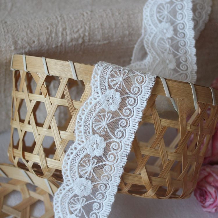 Embroidery White Tulle Lace Trim Width 4 cm LT0375-Lace Fabric Shop