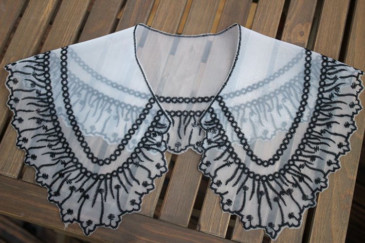 Grey Embroidery Organza Lace Collar Fabric EF0072-Lace Fabric Shop