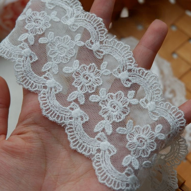Embroidery White Tulle Width 4-7 cm TF0035-Lace Fabric Shop