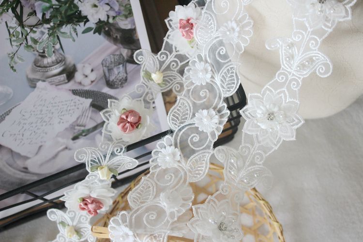 Embroidery 3D Flower Beaded Lace Trims BT0122-Lace Fabric Shop