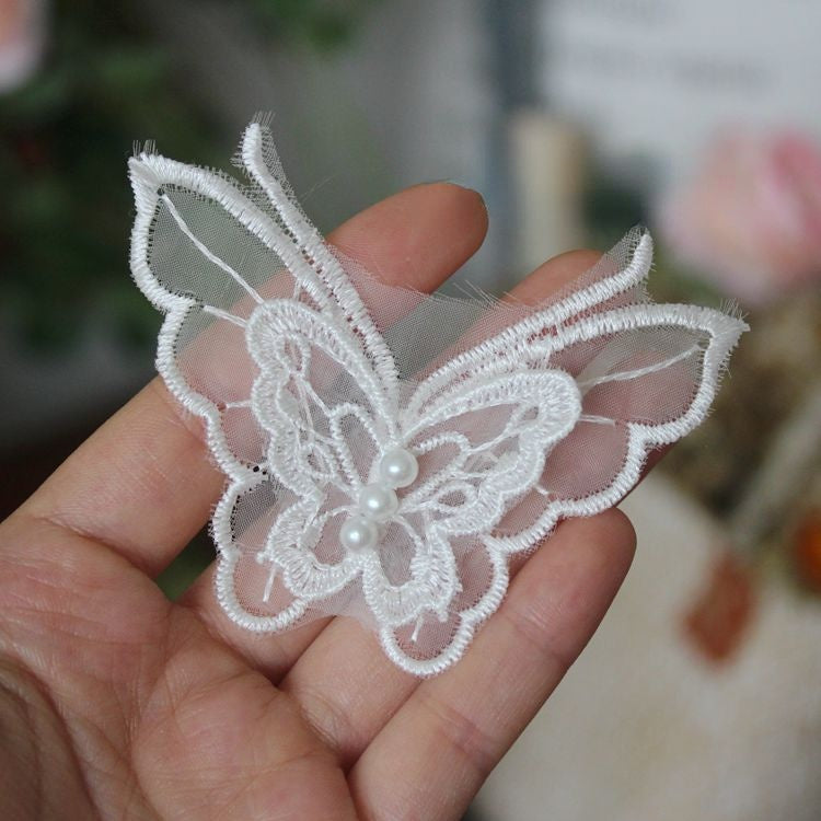 3D Beaded Lace Trim Single Butterfly BT0012-Lace Fabric Shop