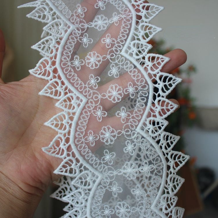 Embroidery White Tulle Width 10 cm TF0053-Lace Fabric Shop