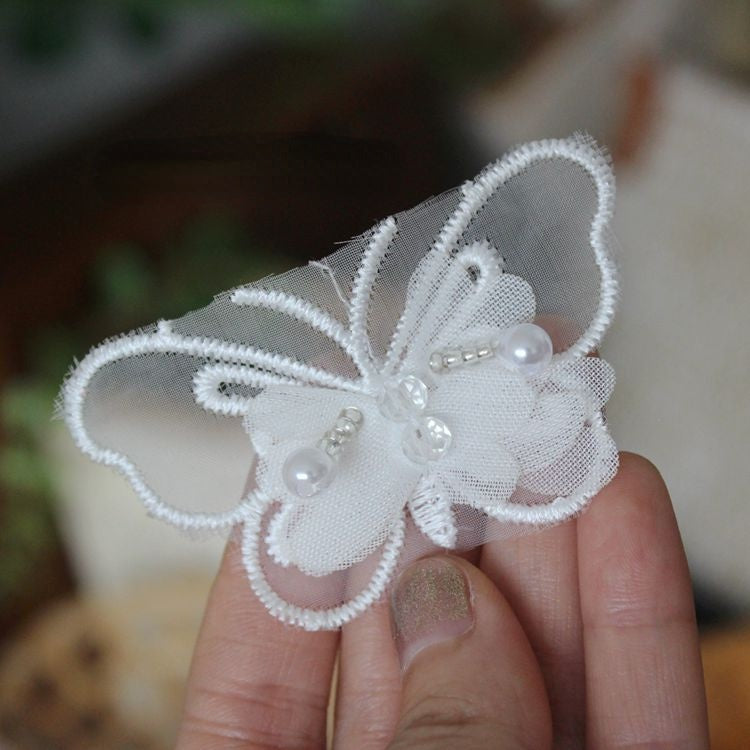 3D Beaded Lace Trim Single Butterfly BT0012-Lace Fabric Shop