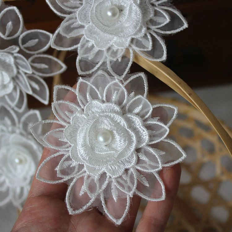 3D Embroidery Beaded Lace Trims Flowers BT0090-Lace Fabric Shop