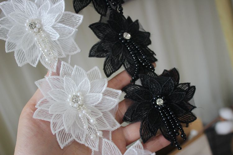 3D Embroidery Beaded Lace Trims Flowers BT0090-Lace Fabric Shop