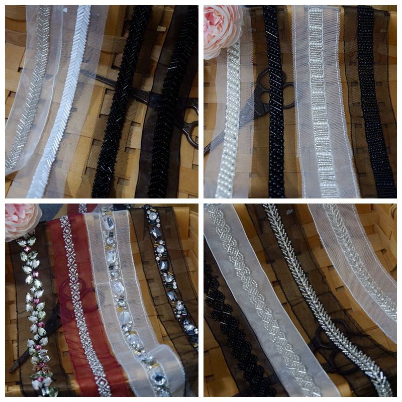 Ribbon Beaded Lace Trims Fabric BT0023-Lace Fabric Shop