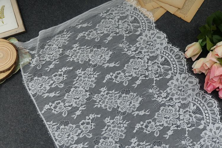 Wide White Chantilly Lace Width 50 cm CHL0118-Lace Fabric Shop