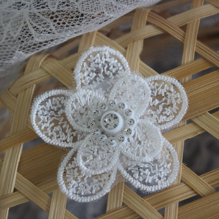 White Black Lace Beaded Trim Single Floral BT0123-Lace Fabric Shop