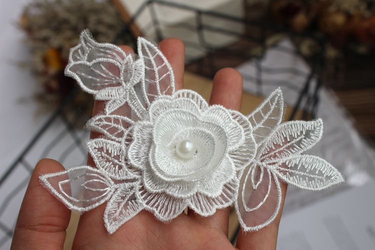 3D Beaded Flower Lace Trim Decoration BT0082-Lace Fabric Shop