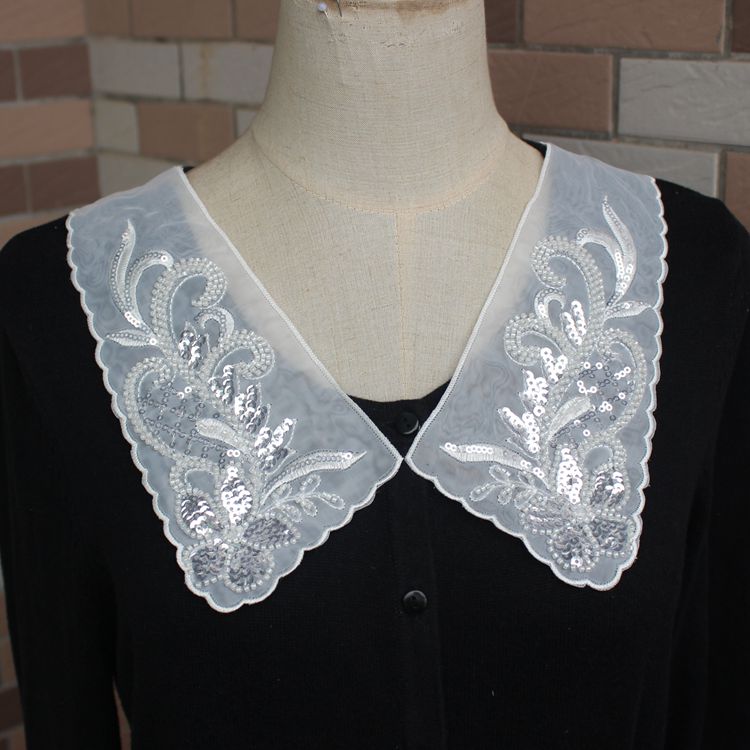 Beaded Organza Dress Laces Collar Fabric EF0069