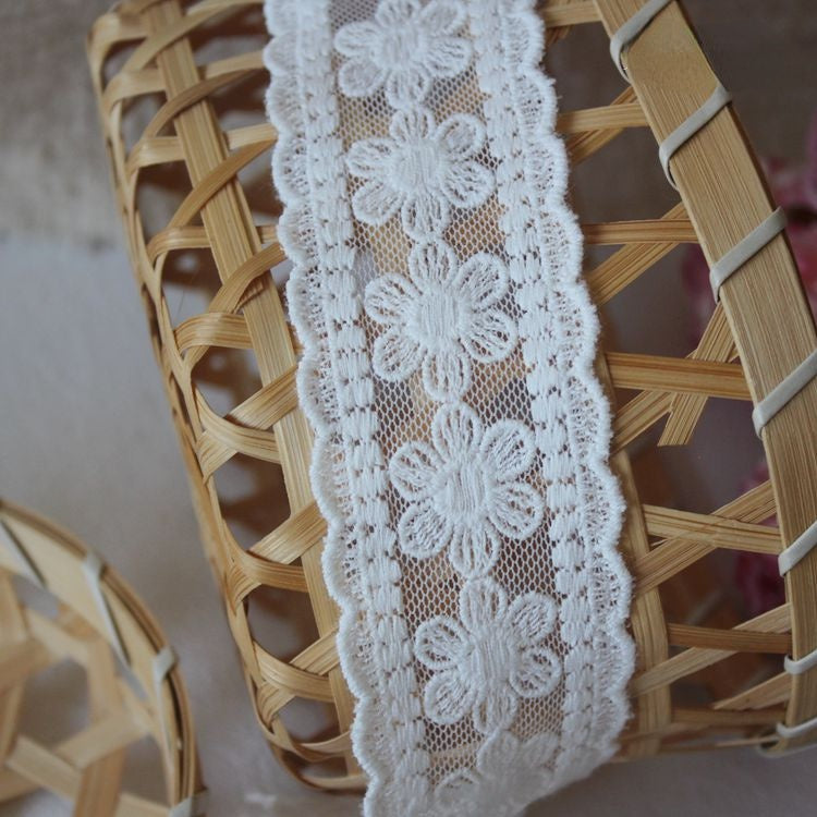 Embroidery White Tulle Lace Trim Width 4 cm LT0375-Lace Fabric Shop