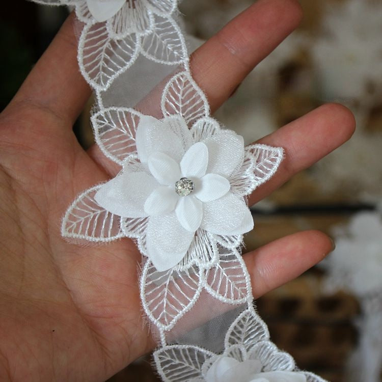 3D Rhinestone Beaded Lace Trims Fabric BT0033-Lace Fabric Shop